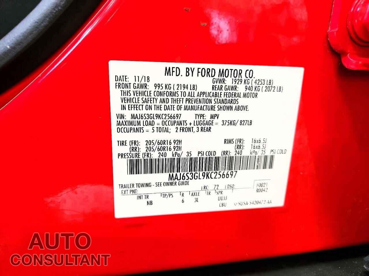FORD ECOSPORT 2019 - MAJ6S3GL9KC256697