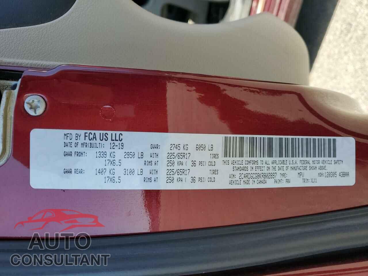 DODGE CARAVAN 2019 - 2C4RDGCG8KR802897