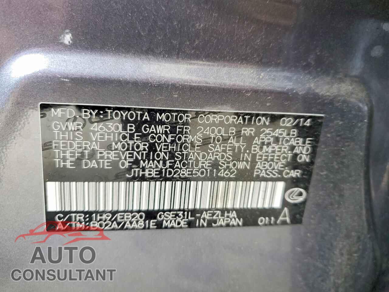 LEXUS IS 2014 - JTHBE1D28E5011462