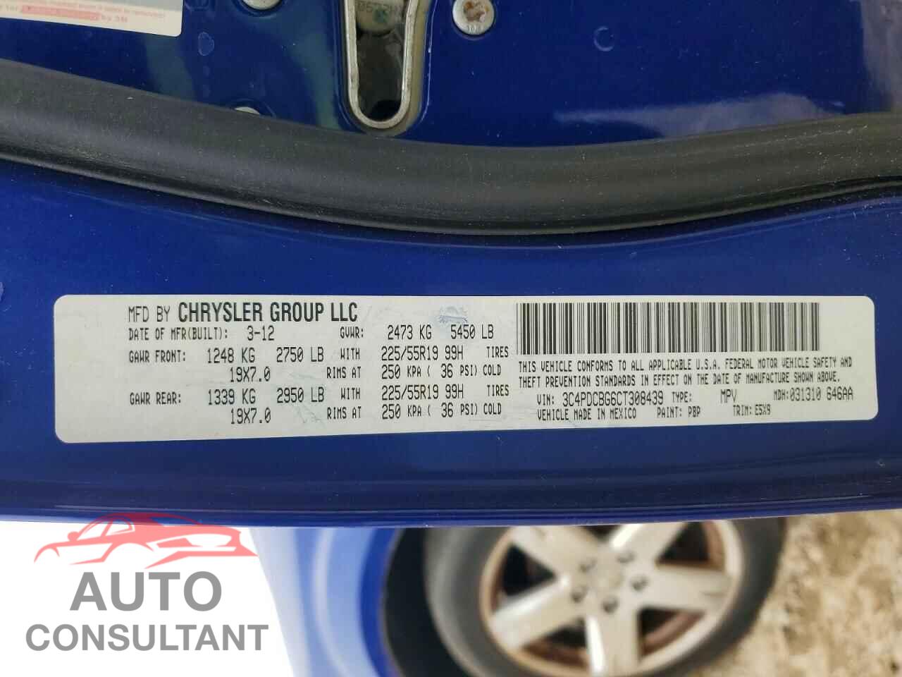 DODGE JOURNEY 2012 - 3C4PDCBG6CT308439