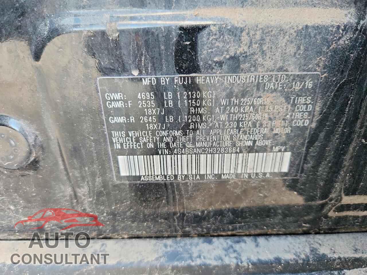 SUBARU OUTBACK 2017 - 4S4BSANC2H3283664