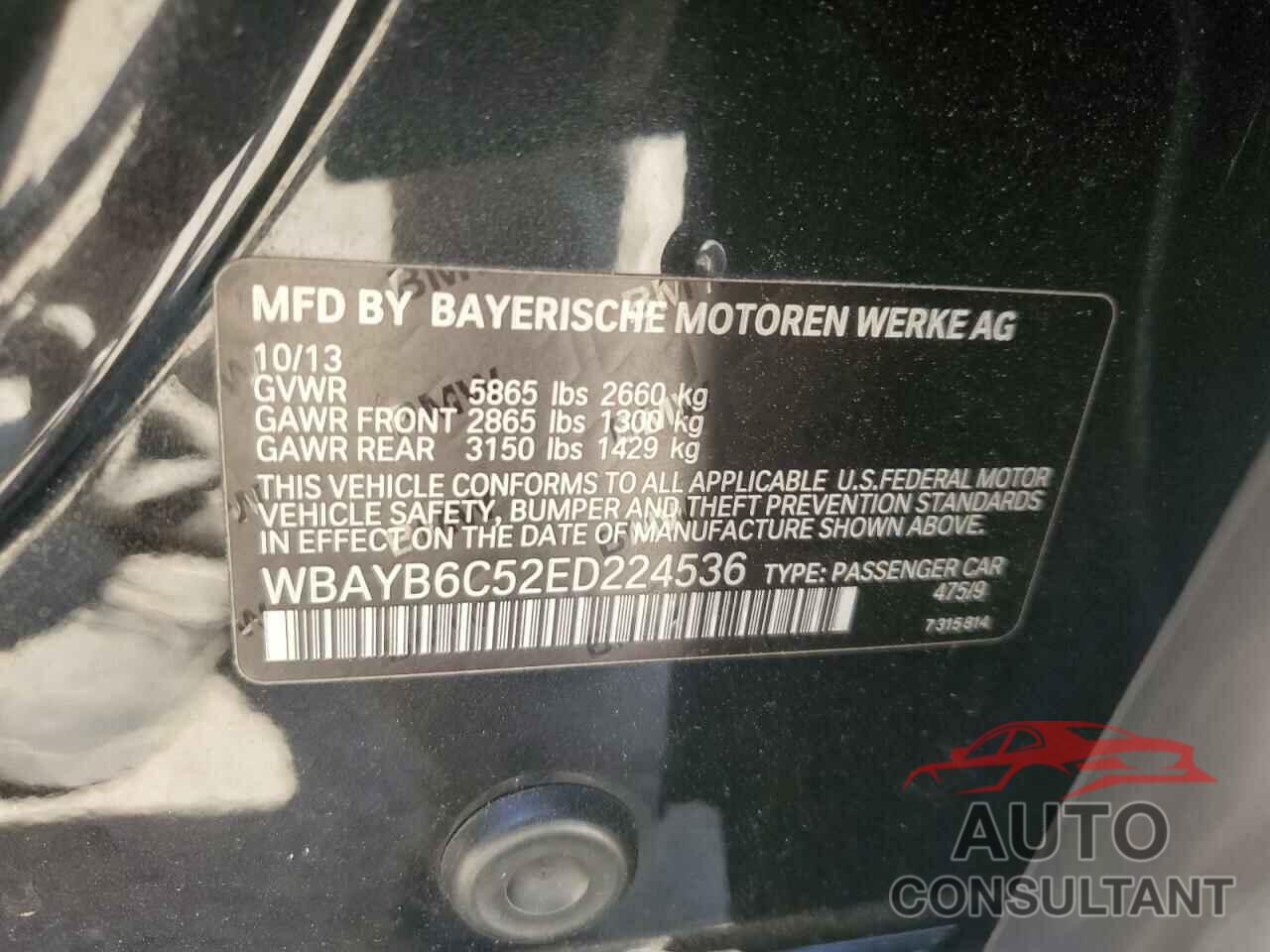BMW 7 SERIES 2014 - WBAYB6C52ED224536