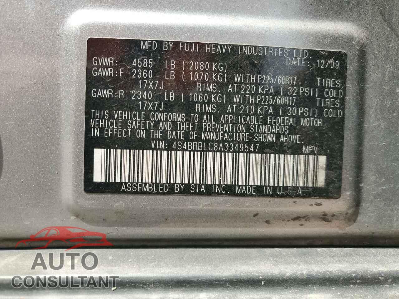 SUBARU OUTBACK 2010 - 4S4BRBLC8A3349547