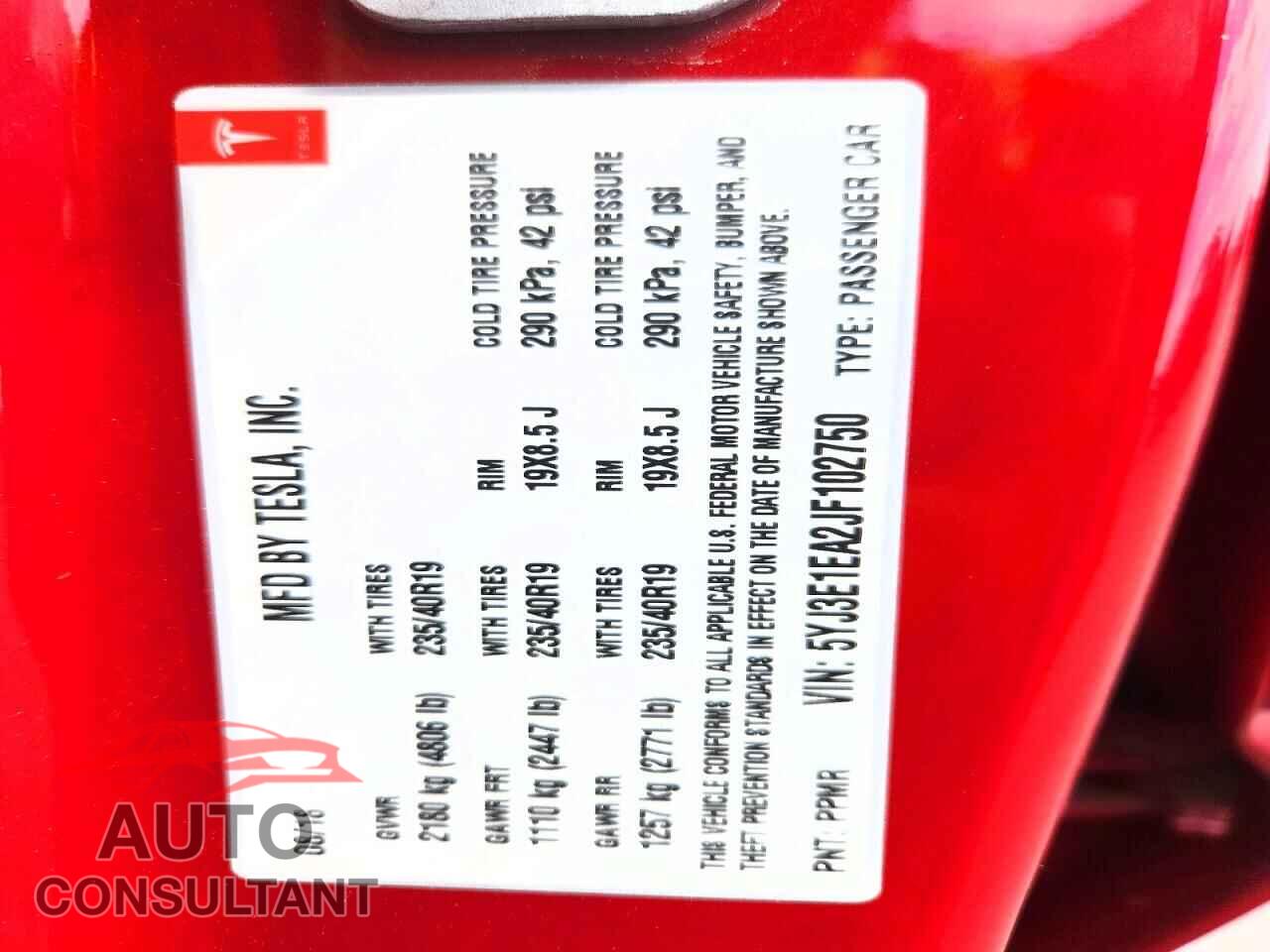 TESLA MODEL 3 2018 - 5YJ3E1EA2JF102750