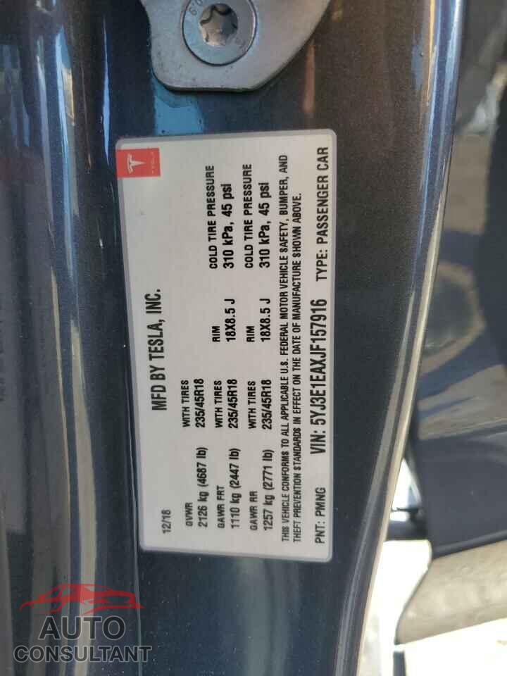 TESLA MODEL 3 2018 - 5YJ3E1EAXJF157916