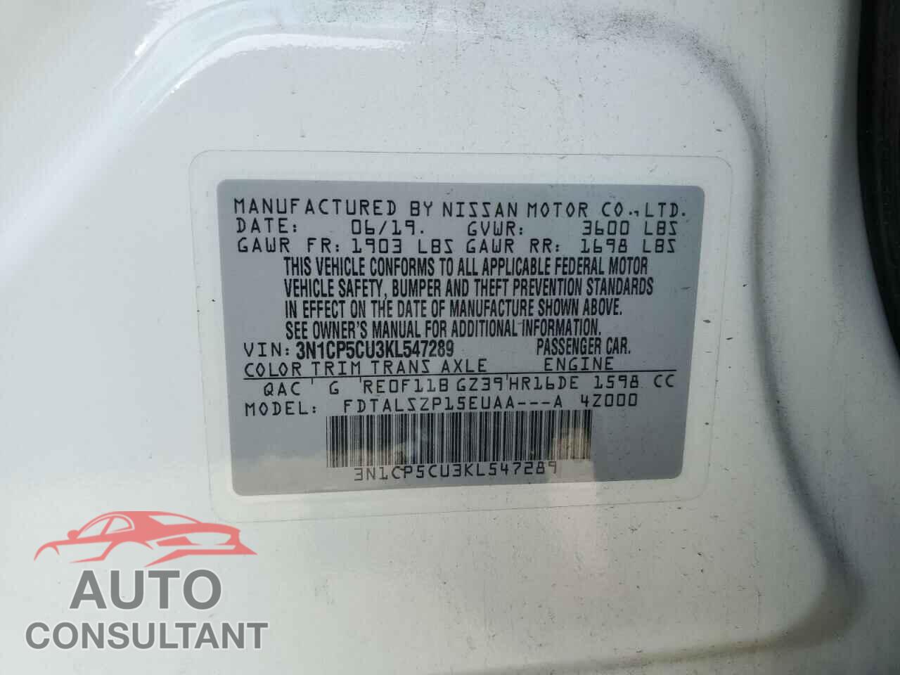 NISSAN KICKS 2019 - 3N1CP5CU3KL547289