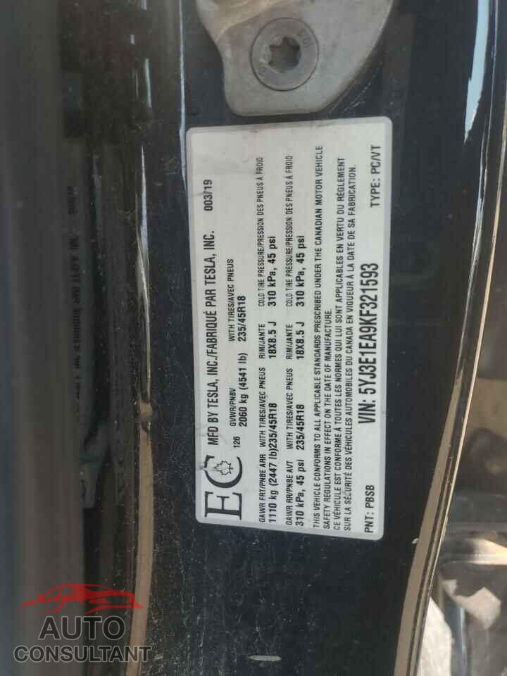 TESLA MODEL 3 2019 - 5YJ3E1EA9KF321593