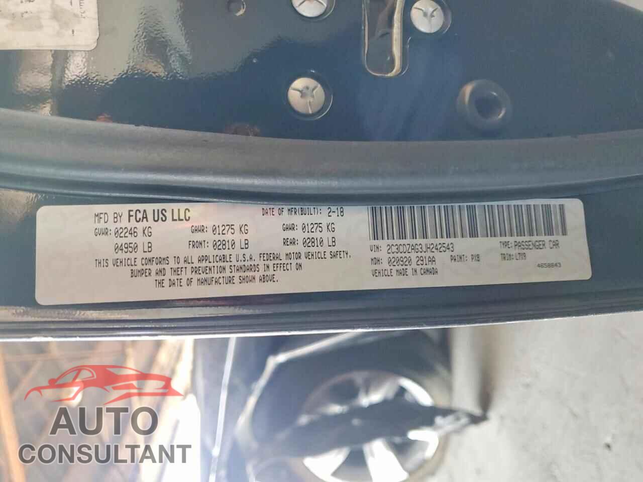 DODGE CHALLENGER 2018 - 2C3CDZAG3JH242543