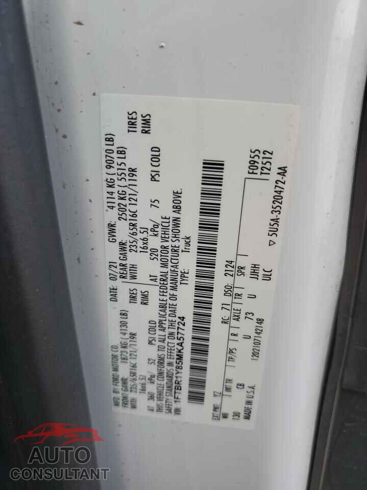 FORD TRANSIT 2021 - 1FTBR1Y85MKA57724