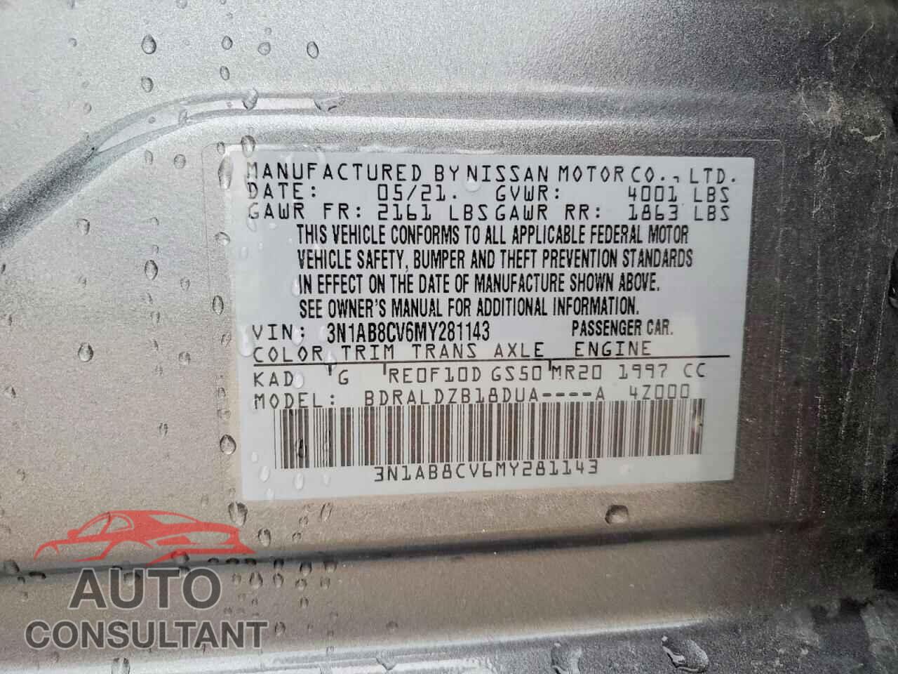 NISSAN SENTRA 2021 - 3N1AB8CV6MY281143