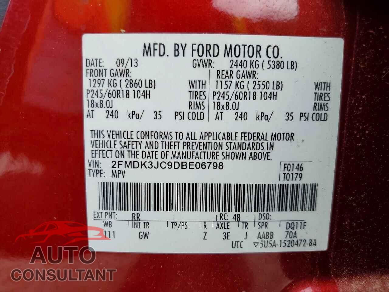 FORD EDGE 2013 - 2FMDK3JC9DBE06798