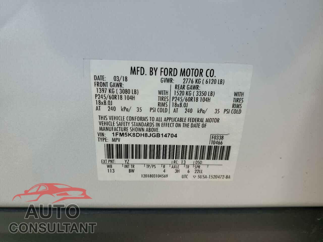 FORD EXPLORER 2018 - 1FM5K8DH8JGB14704