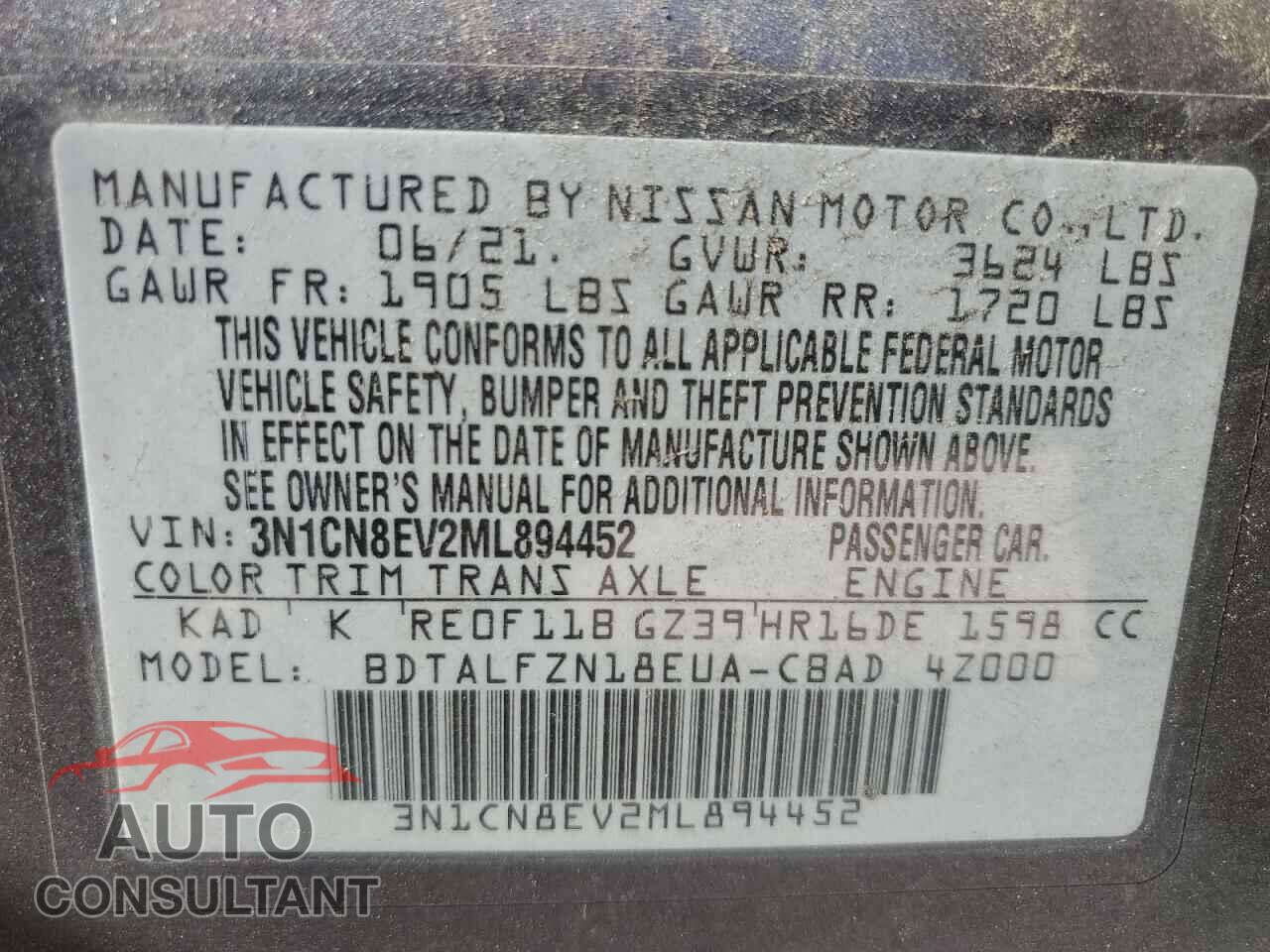 NISSAN VERSA 2021 - 3N1CN8EV2ML894452