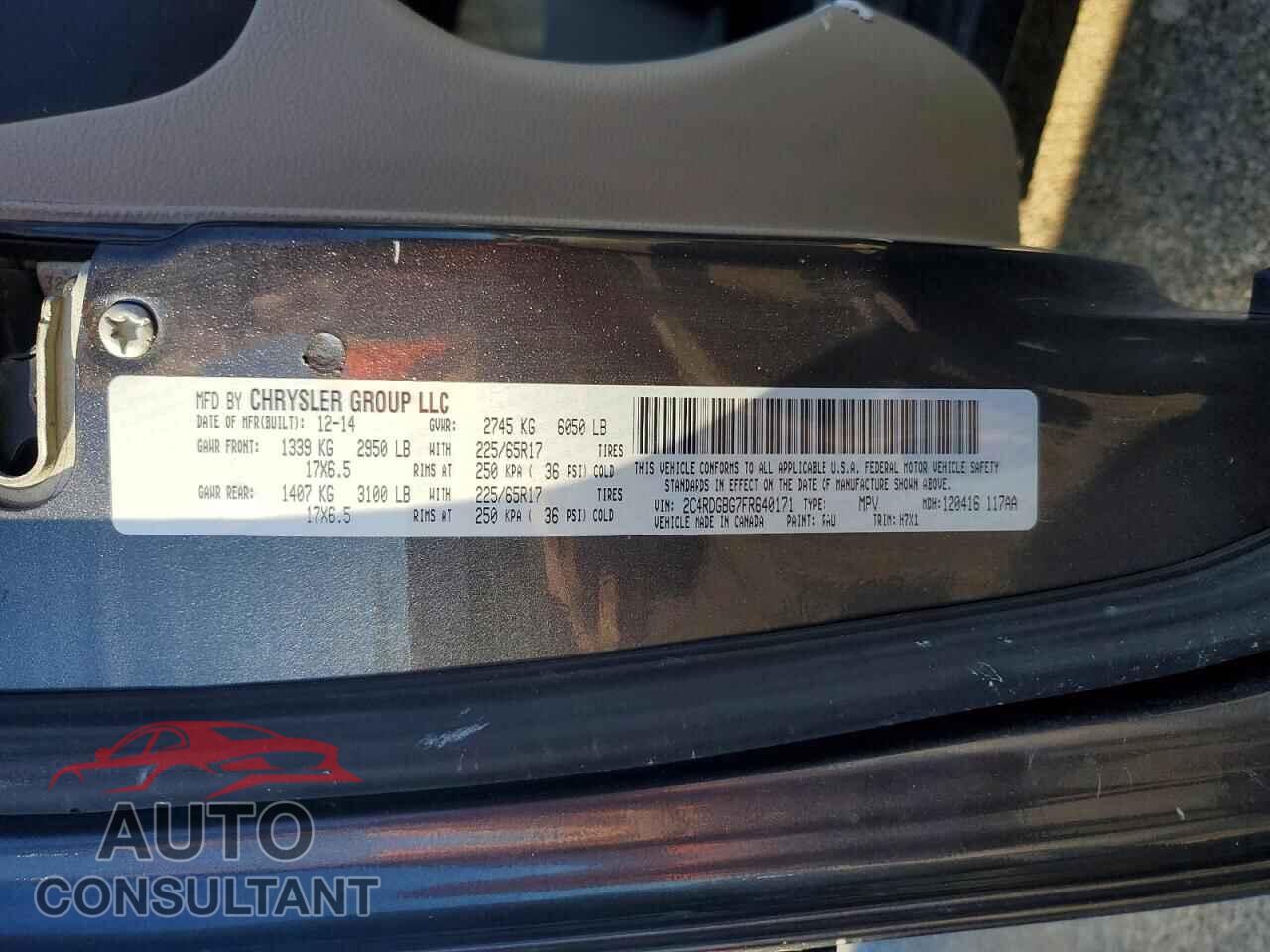 DODGE CARAVAN 2015 - 2C4RDGBG7FR640171