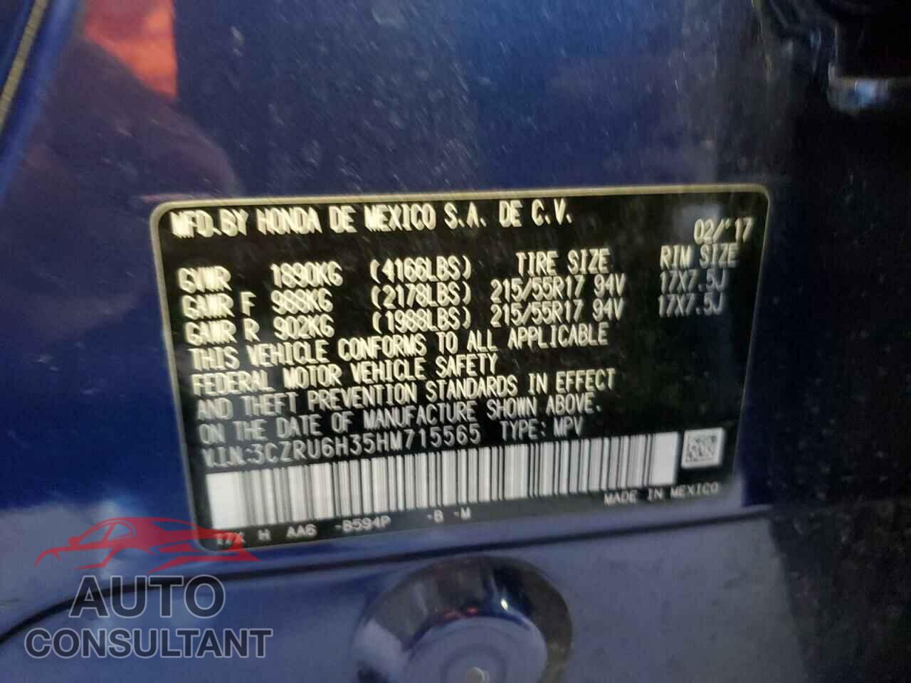 HONDA HR-V 2017 - 3CZRU6H35HM715565