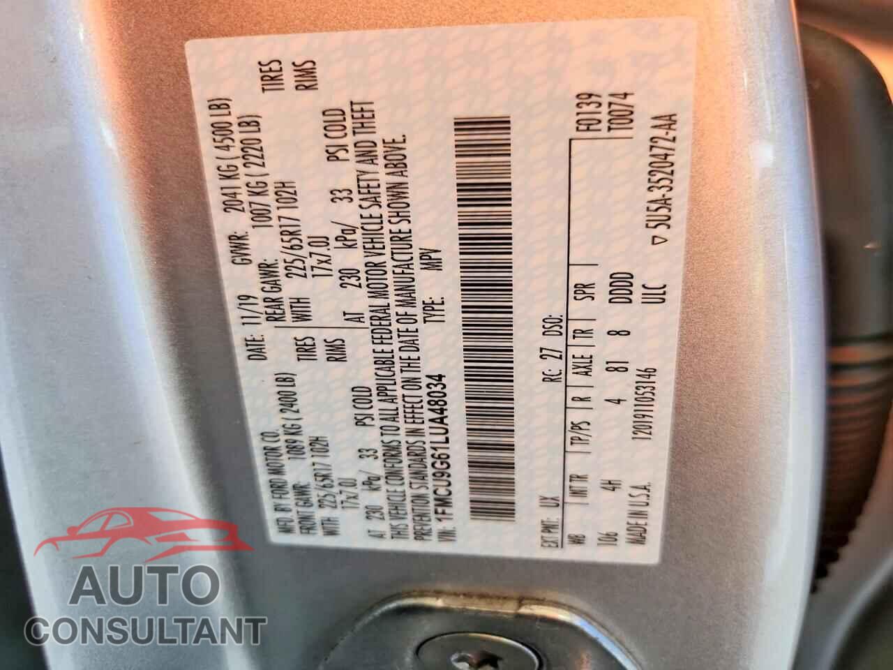 FORD ESCAPE 2020 - 1FMCU9G61LUA48034