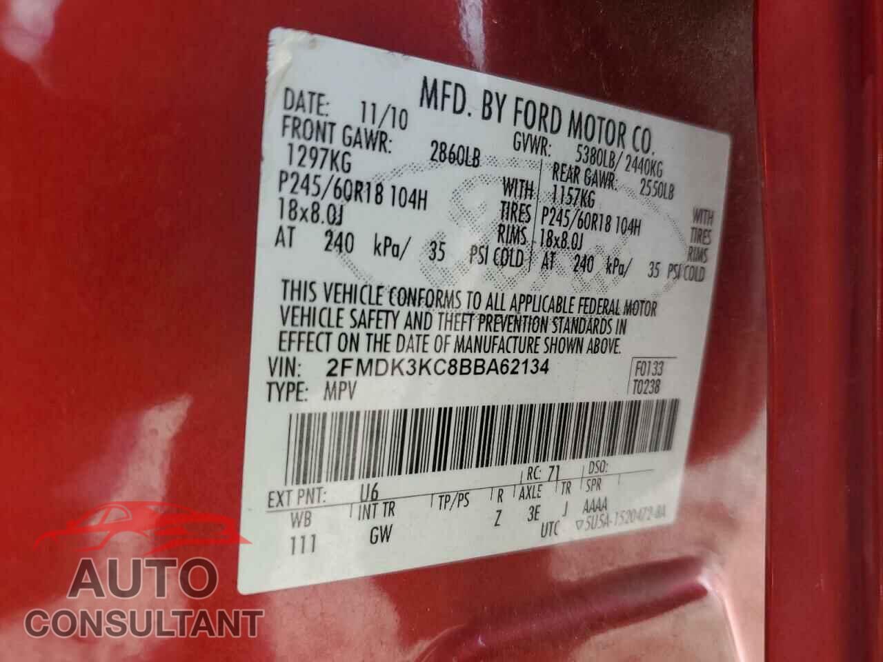 FORD EDGE 2011 - 2FMDK3KC8BBA62134