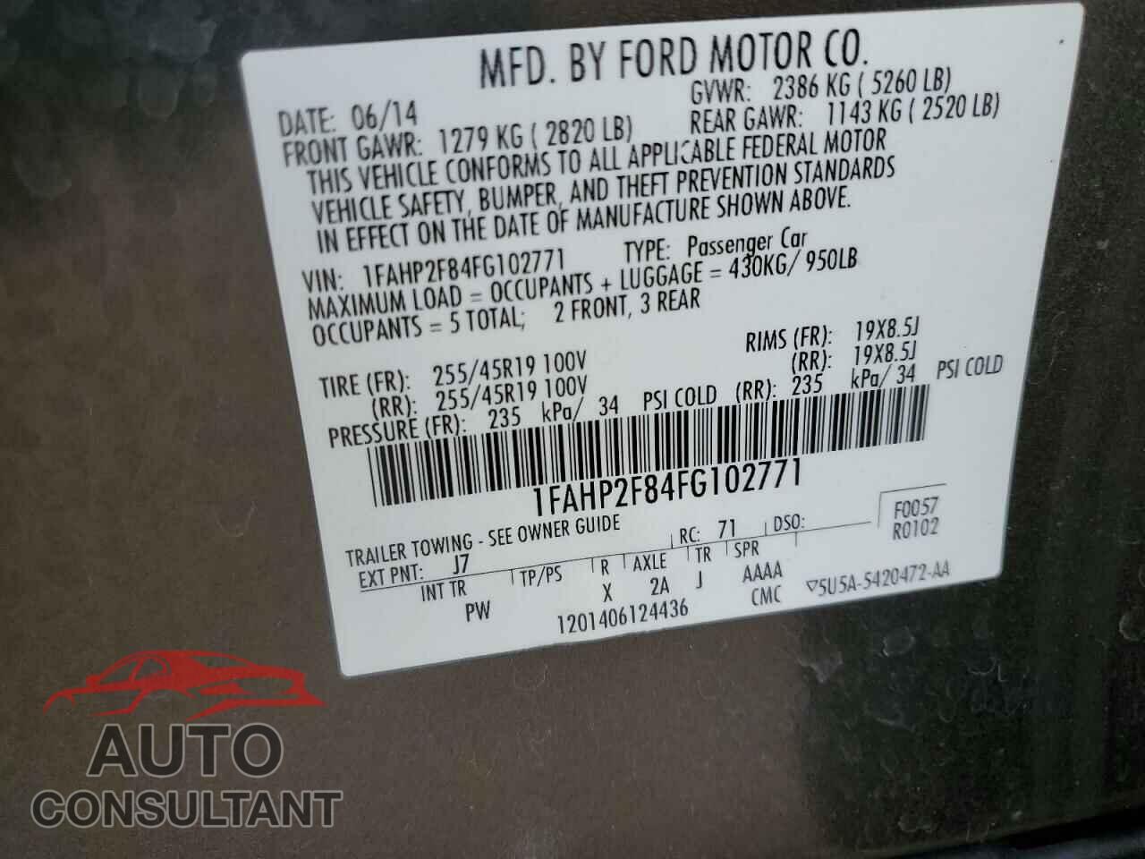 FORD TAURUS 2015 - 1FAHP2F84FG102771