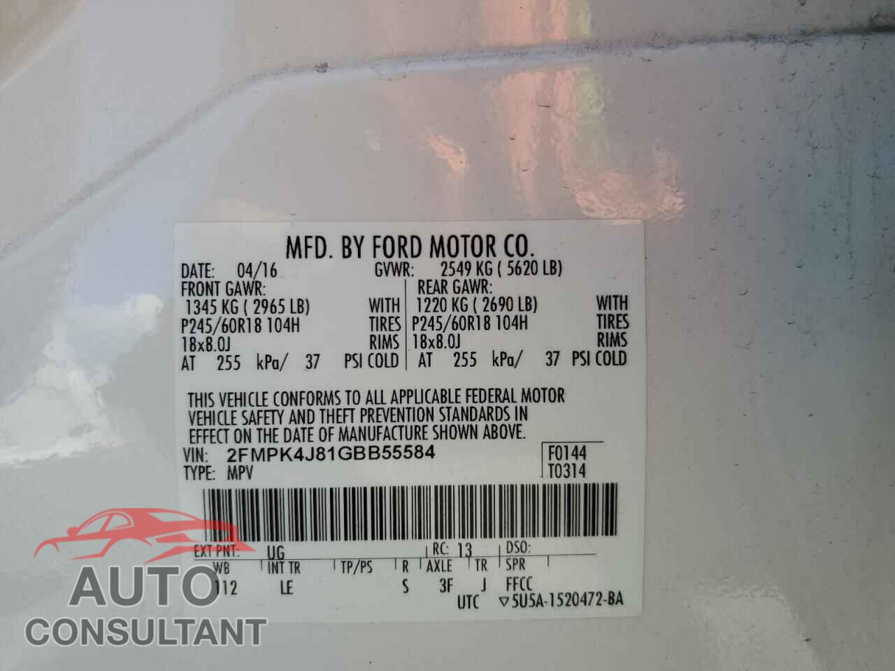 FORD EDGE 2016 - 2FMPK4J81GBB55584