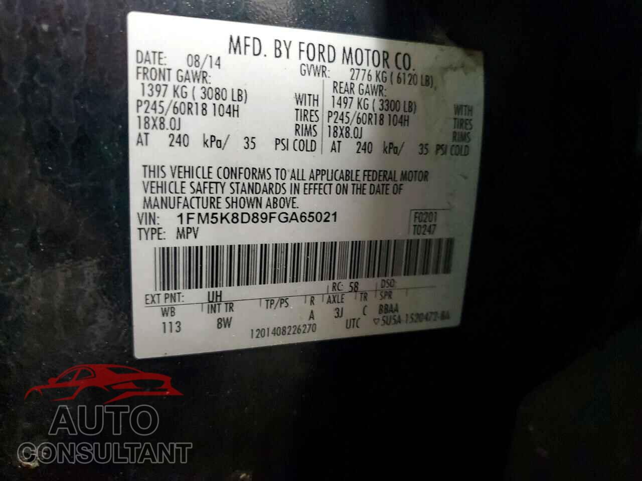 FORD EXPLORER 2015 - 1FM5K8D89FGA65021