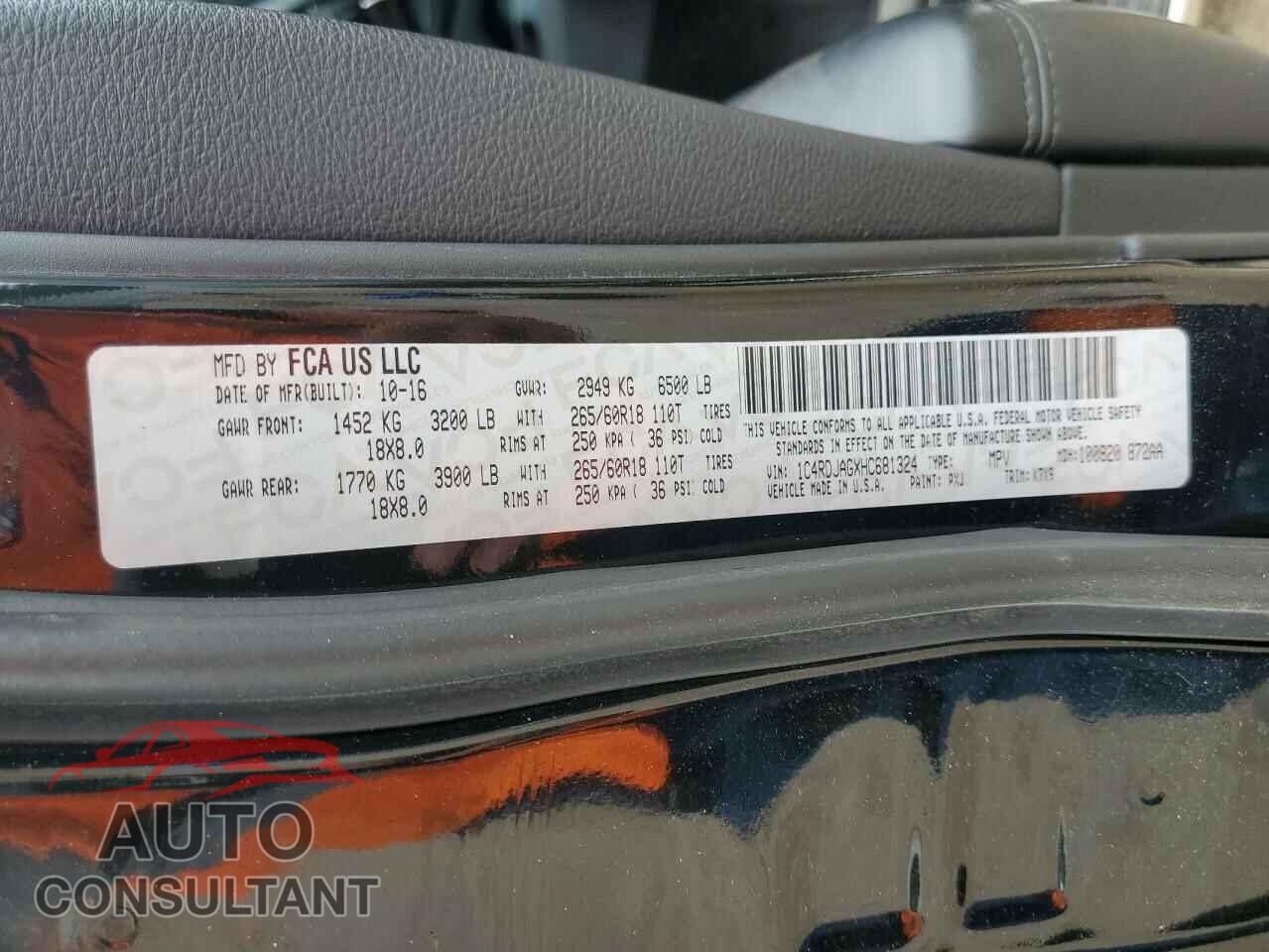 DODGE DURANGO 2017 - 1C4RDJAGXHC681324