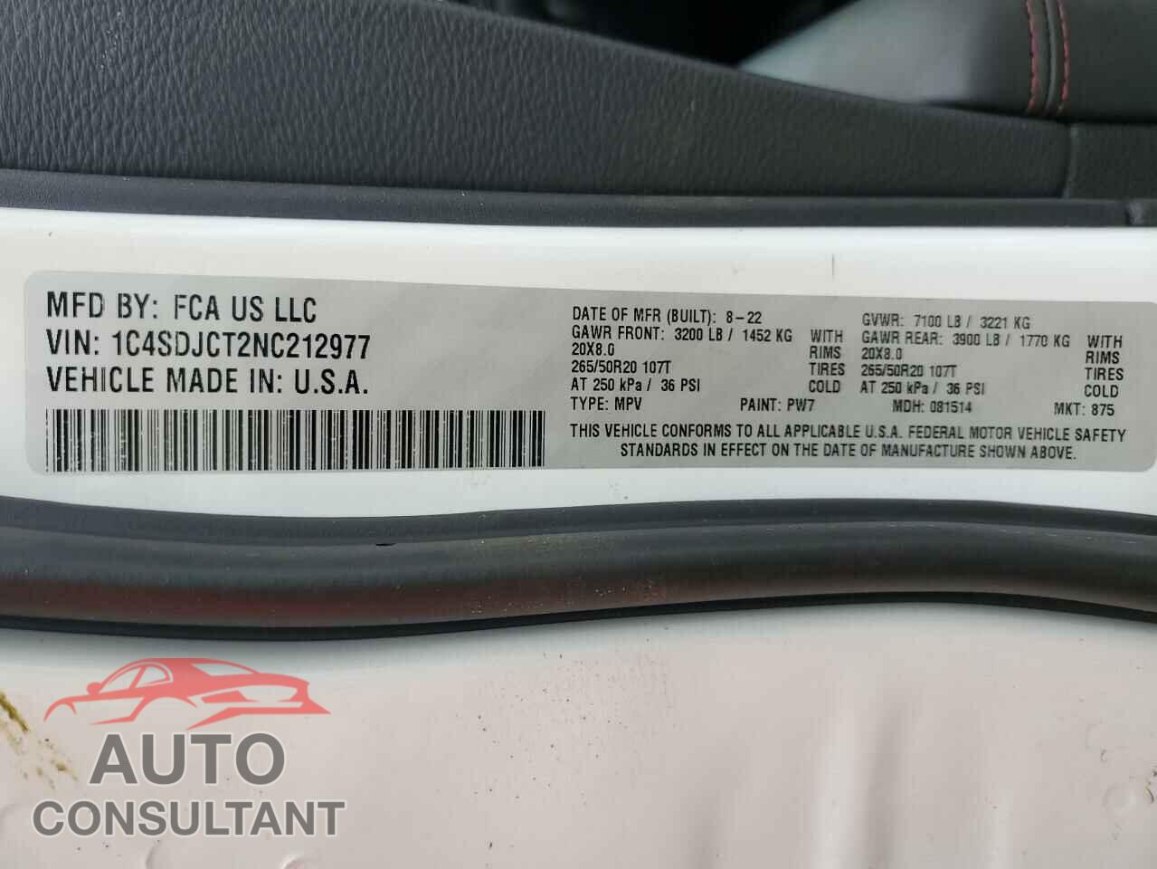 DODGE DURANGO 2022 - 1C4SDJCT2NC212977