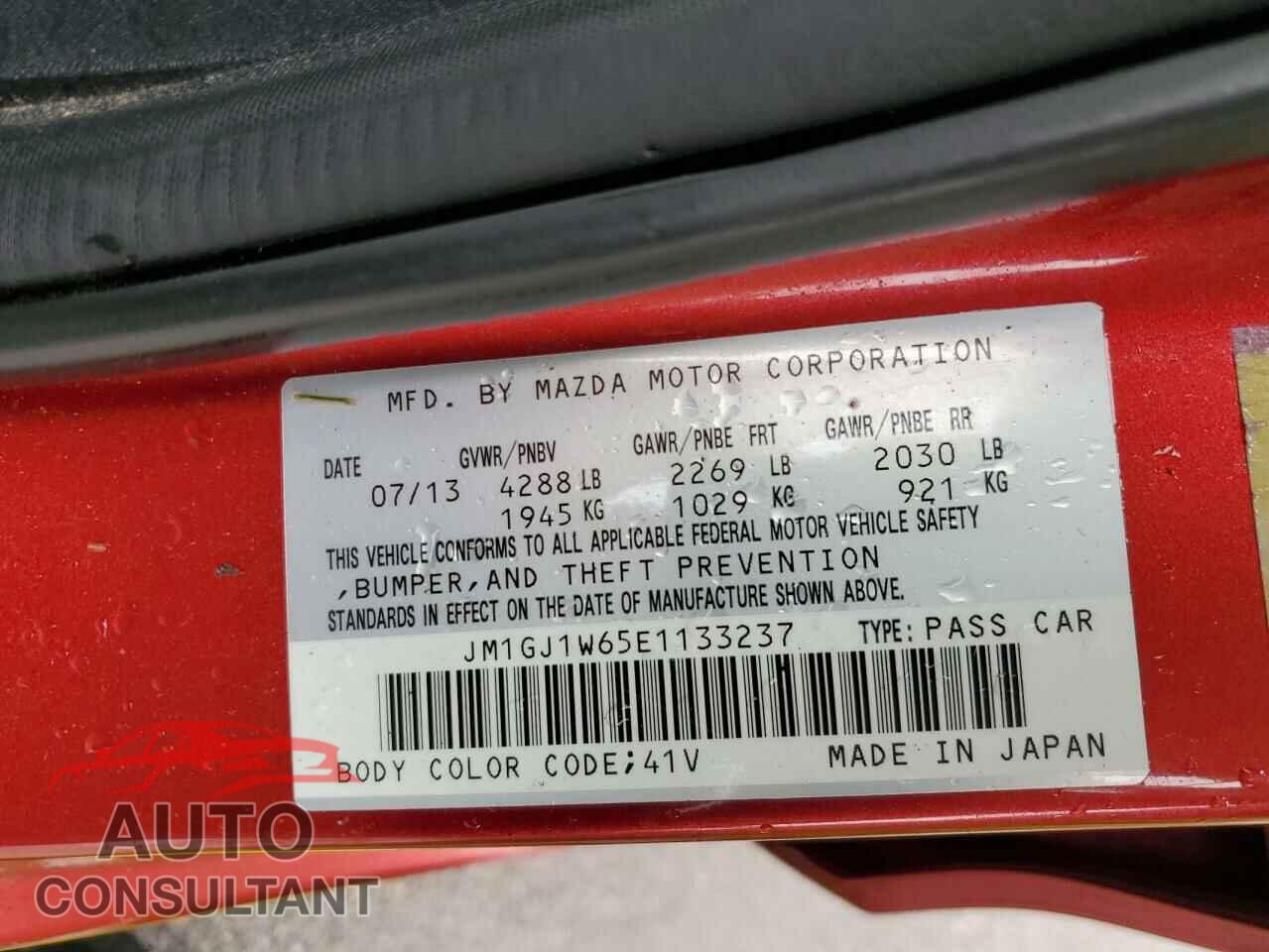 MAZDA 6 2014 - JM1GJ1W65E1133237