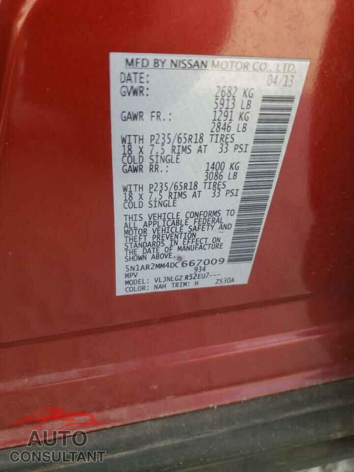 NISSAN PATHFINDER 2013 - 5N1AR2MM4DC667009