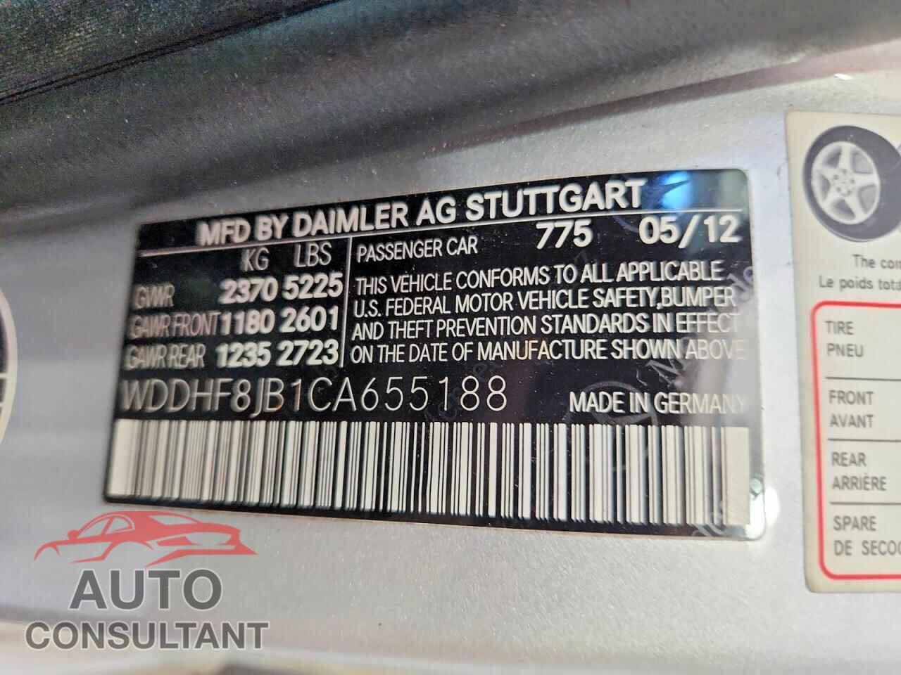 MERCEDES-BENZ E-CLASS 2012 - WDDHF8JB1CA655188