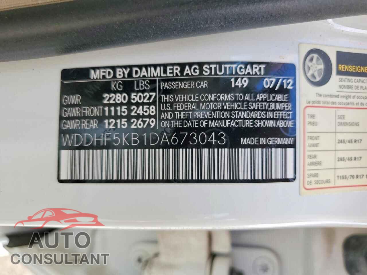 MERCEDES-BENZ E-CLASS 2013 - WDDHF5KB1DA673043