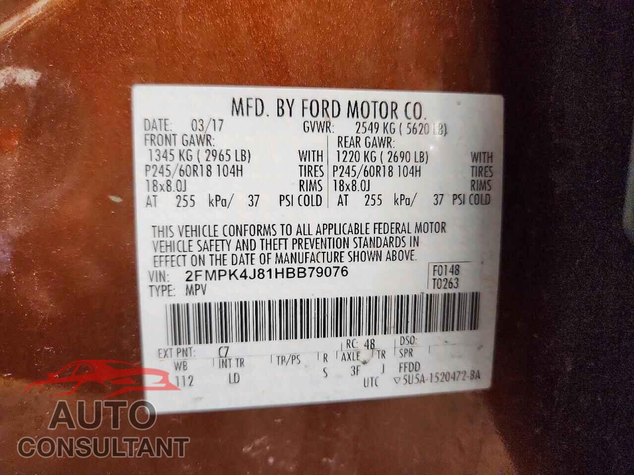 FORD EDGE 2017 - 2FMPK4J81HBB79076