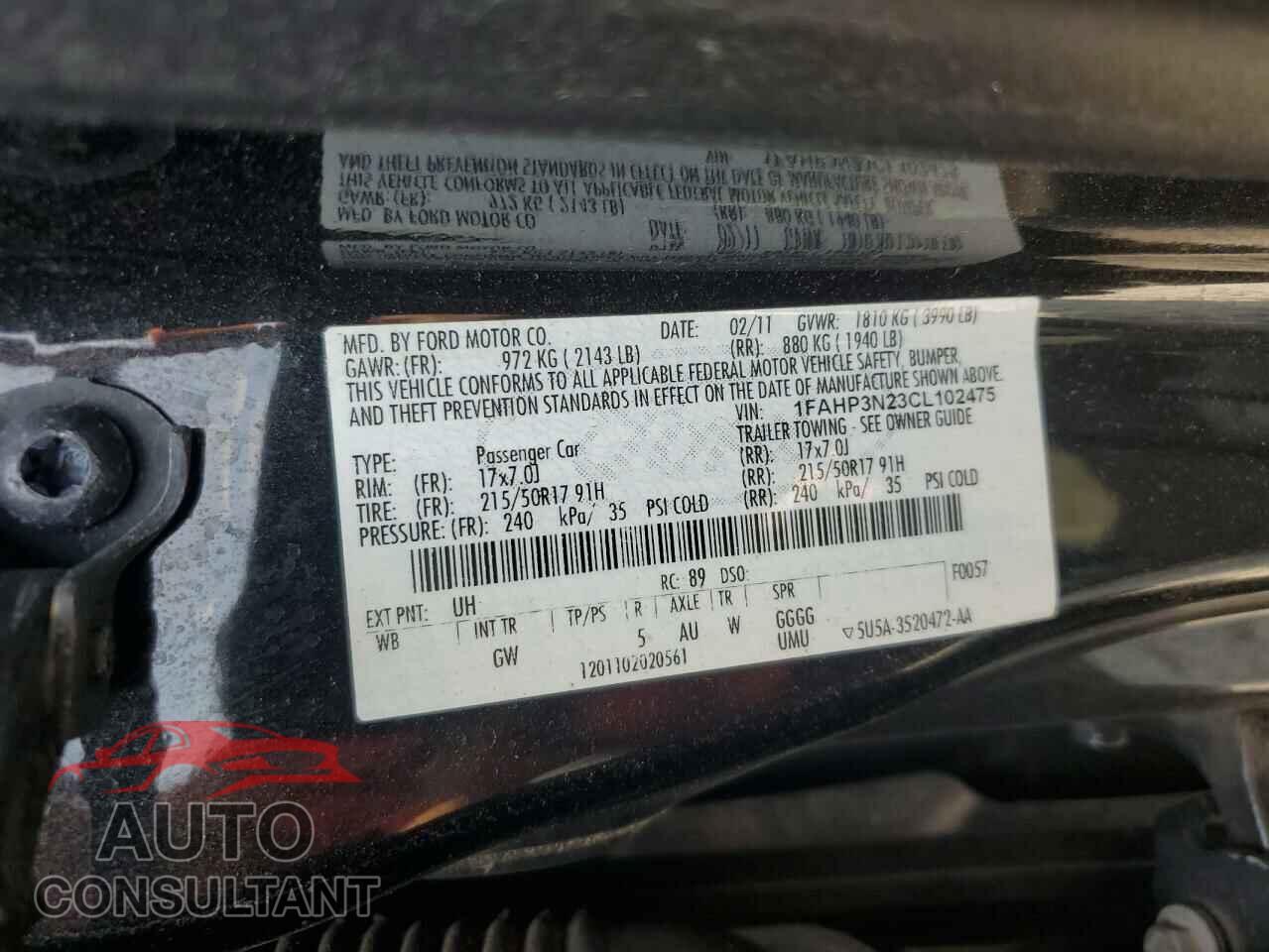 FORD FOCUS 2012 - 1FAHP3N23CL102475