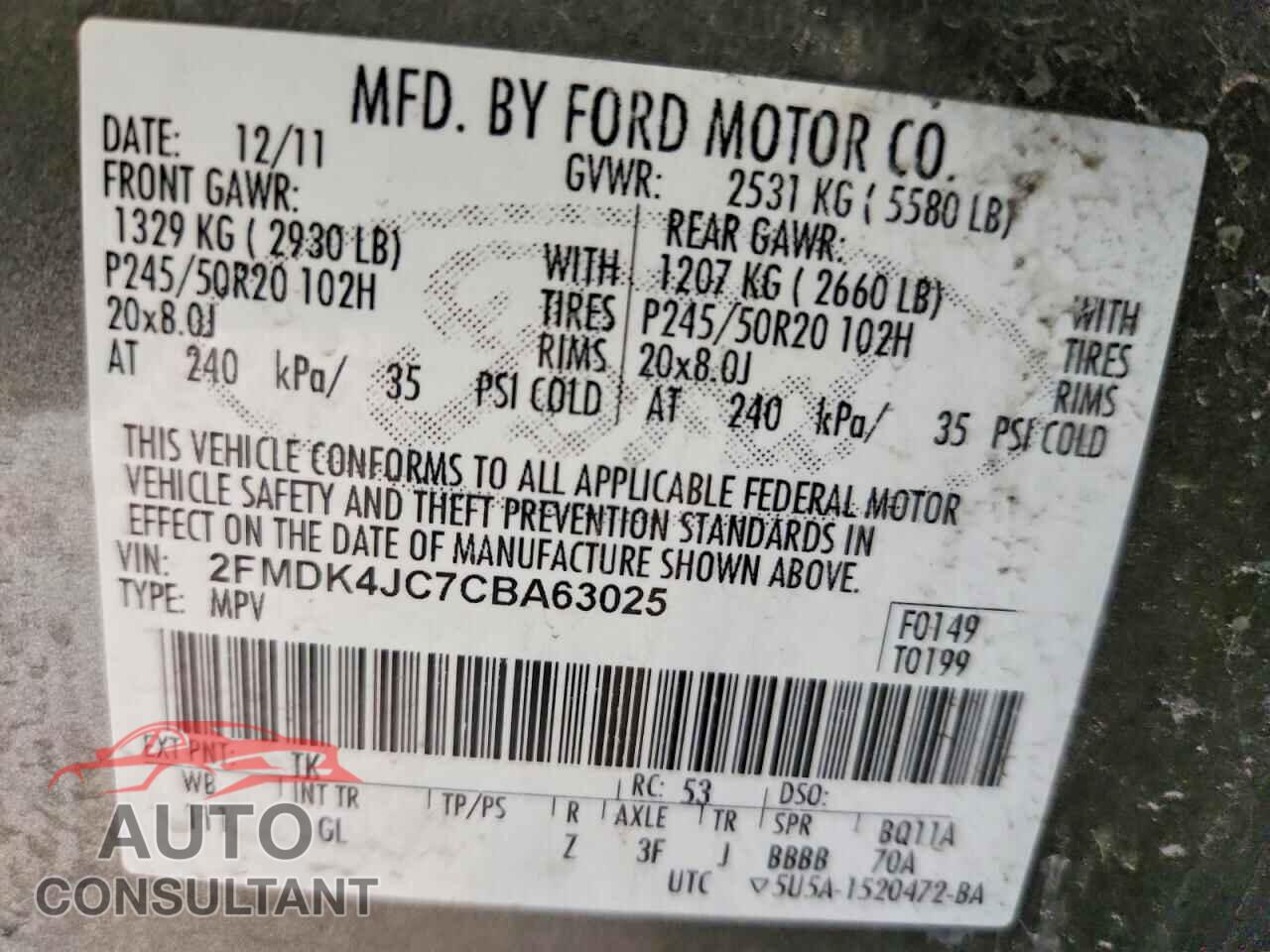 FORD EDGE 2012 - 2FMDK4JC7CBA63025