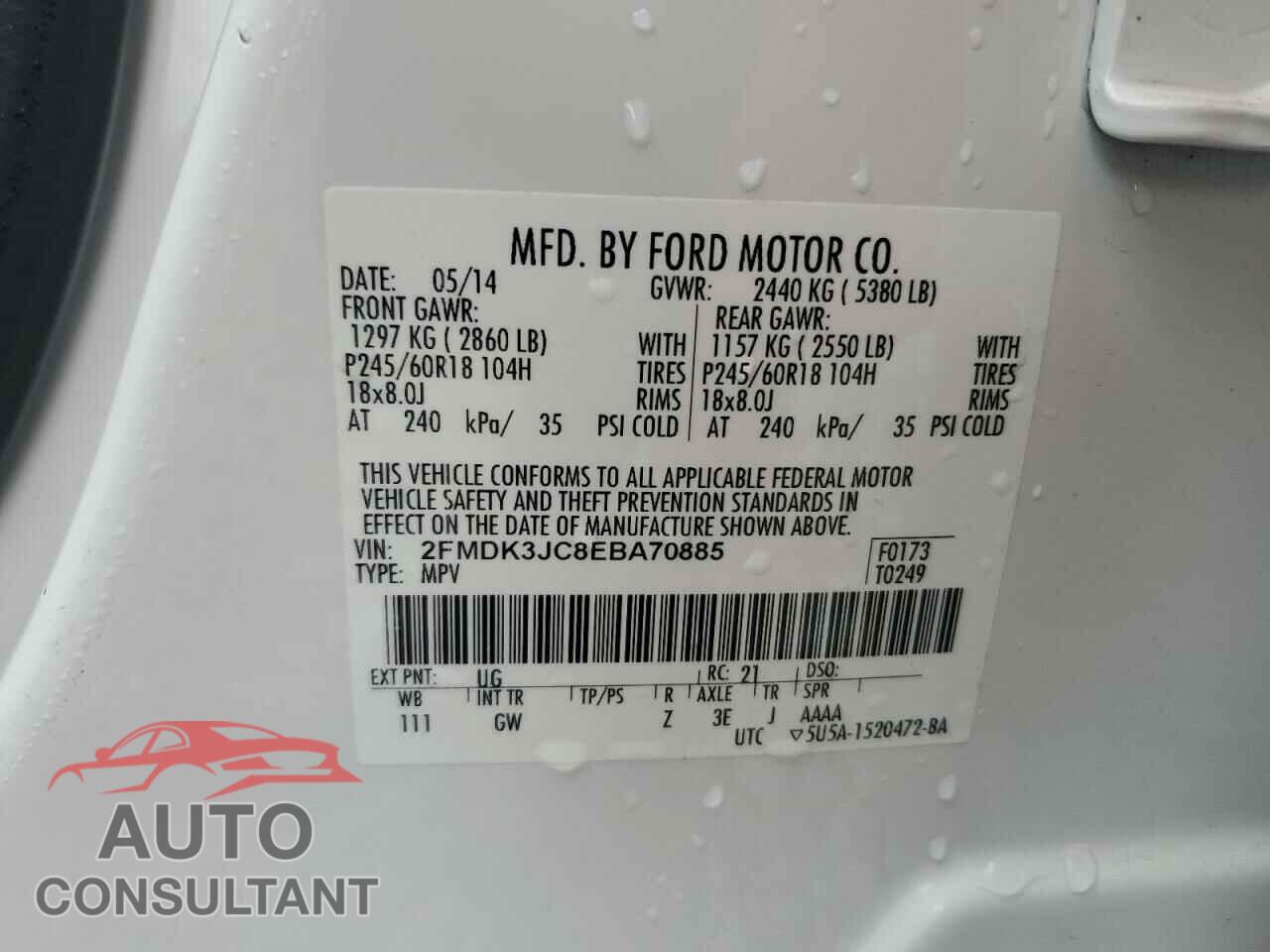 FORD EDGE 2014 - 2FMDK3JC8EBA70885