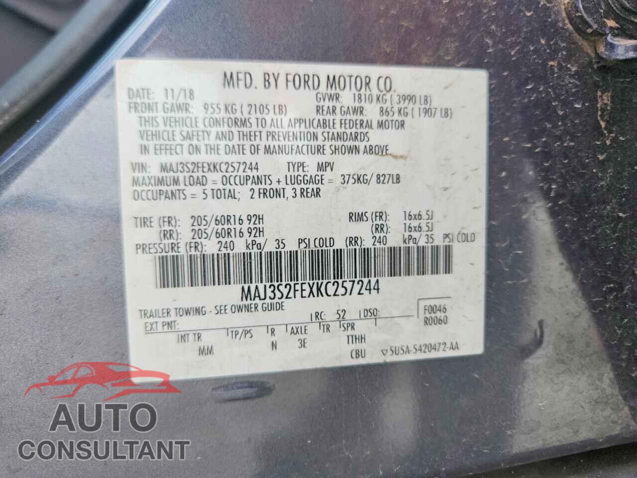 FORD ECOSPORT 2019 - MAJ3S2FEXKC257244