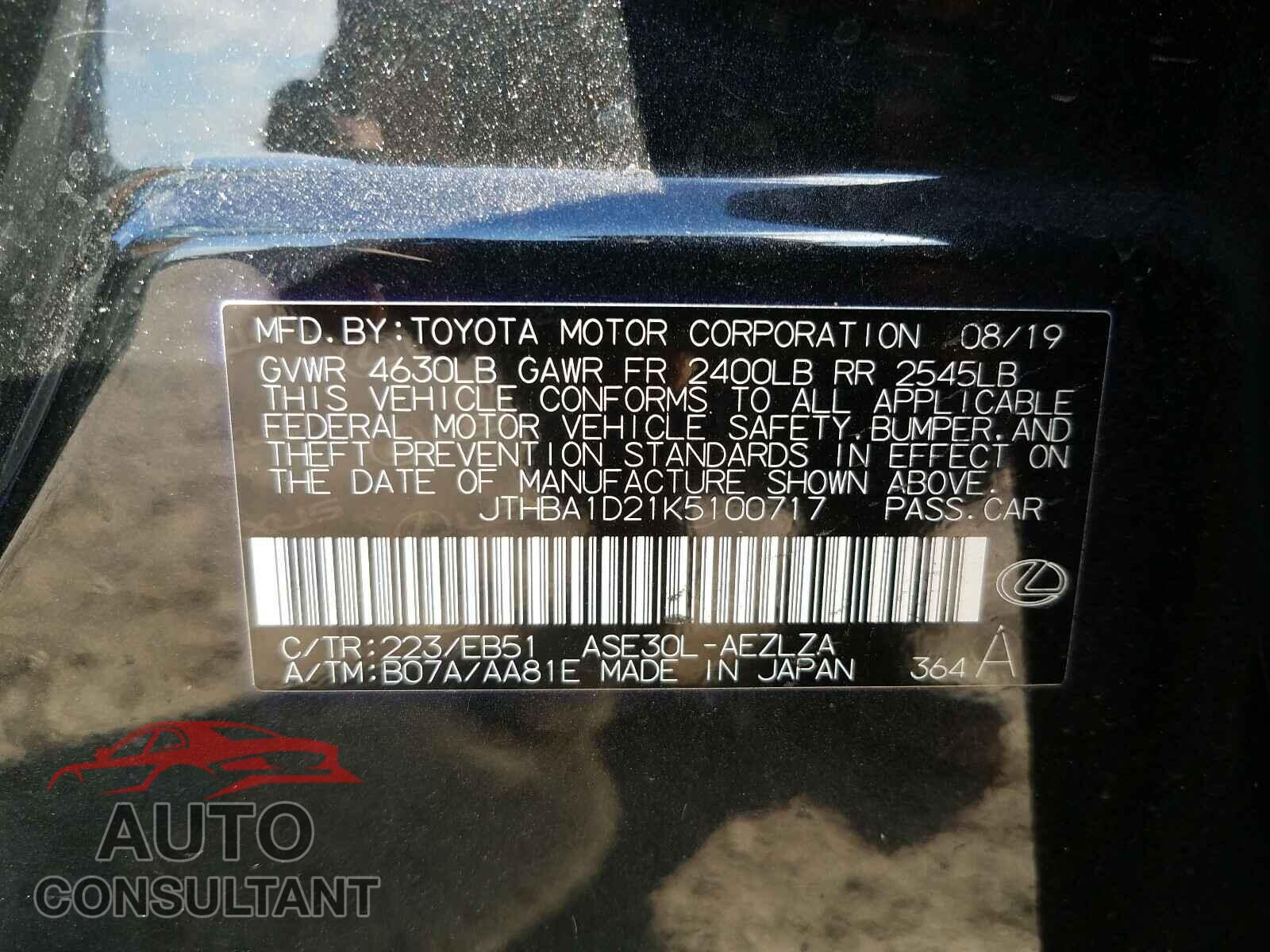 LEXUS IS 2019 - JTHBA1D21K5100717