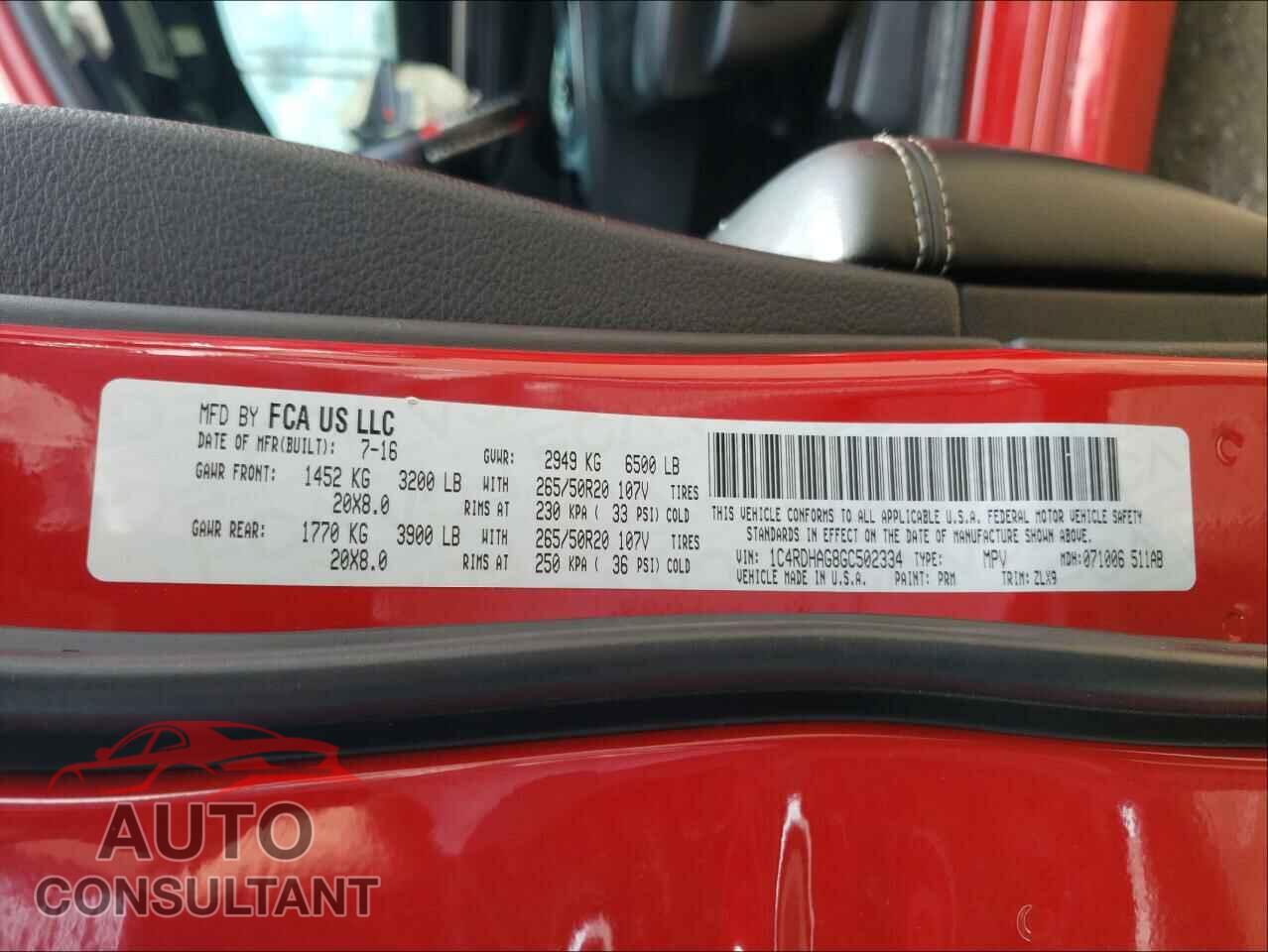 DODGE DURANGO 2016 - 1C4RDHAG8GC502334