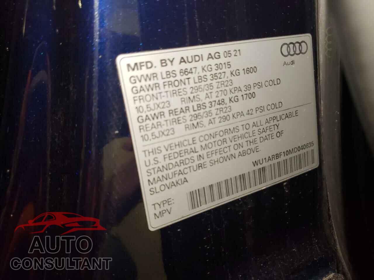 AUDI RS 2021 - WU1ARBF10MD040635