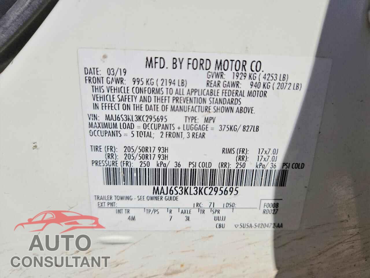 FORD ECOSPORT 2019 - MAJ6S3KL3KC295695