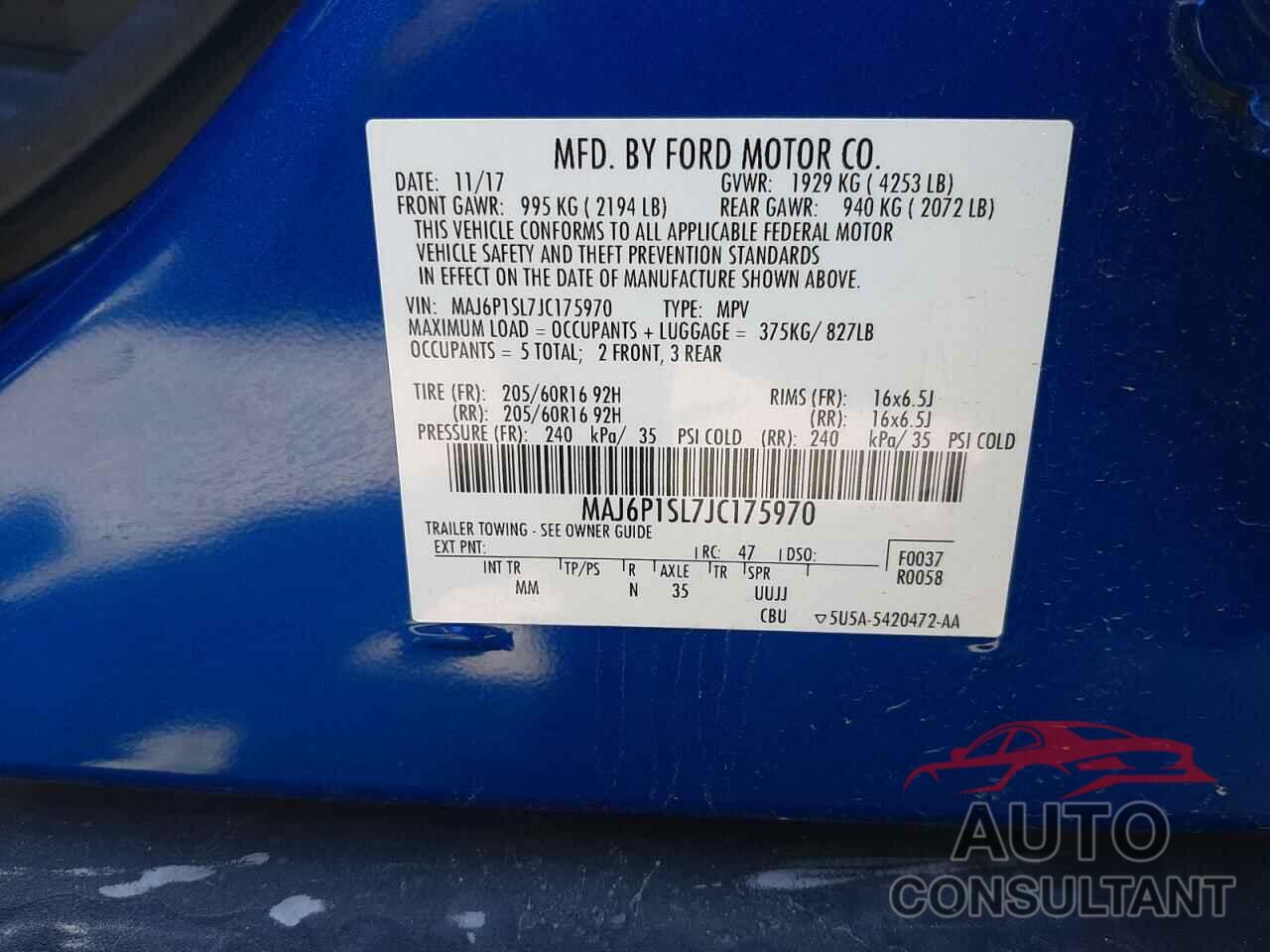 FORD ALL OTHER 2018 - MAJ6P1SL7JC175970