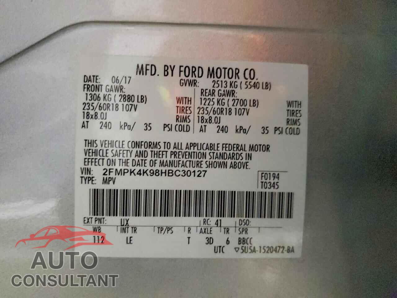 FORD EDGE 2017 - 2FMPK4K98HBC30127