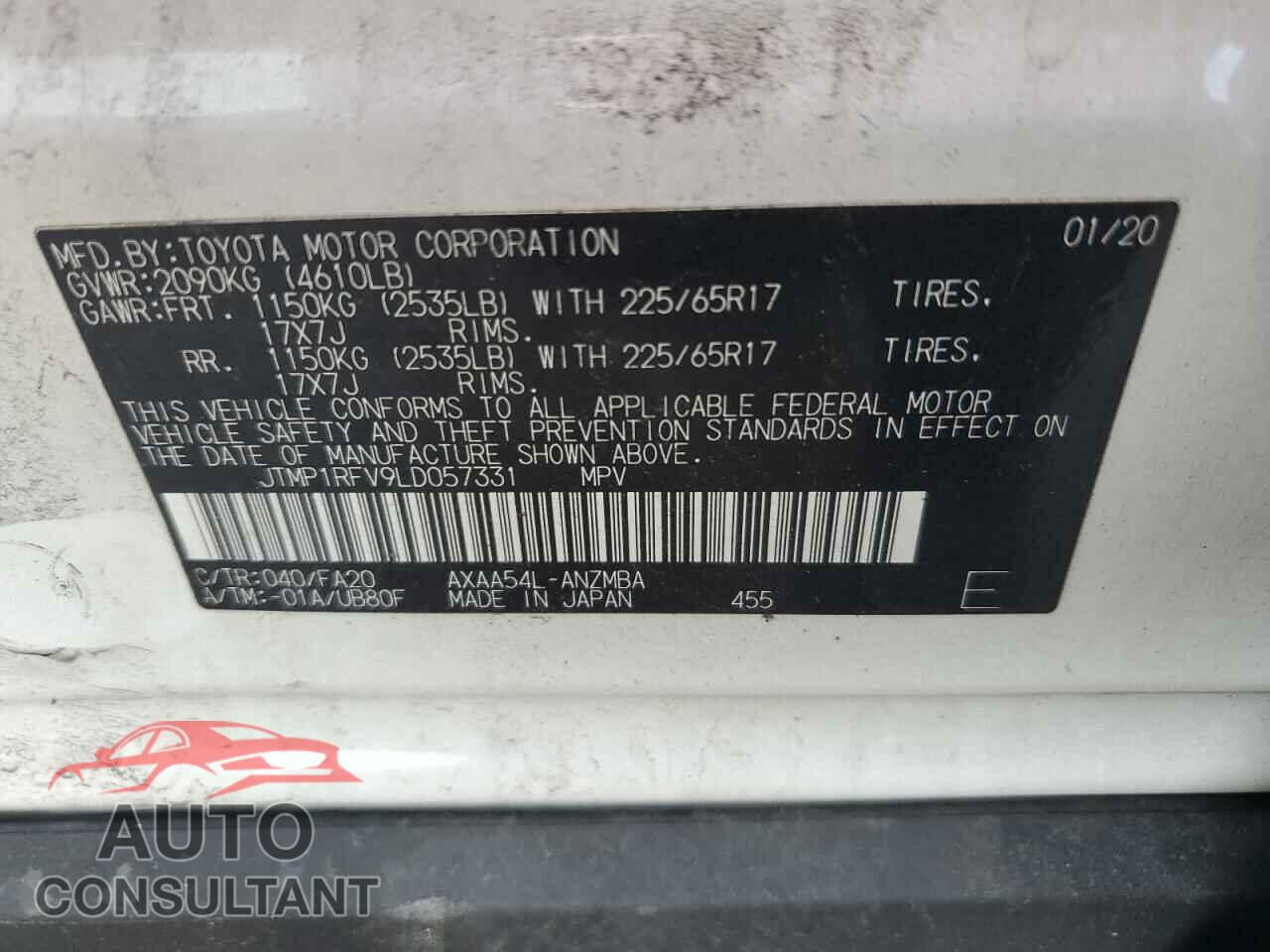 TOYOTA RAV4 2020 - JTMP1RFV9LD057331