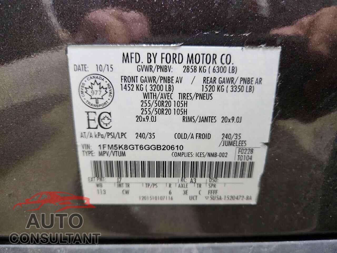 FORD EXPLORER 2016 - 1FM5K8GT6GGB20610