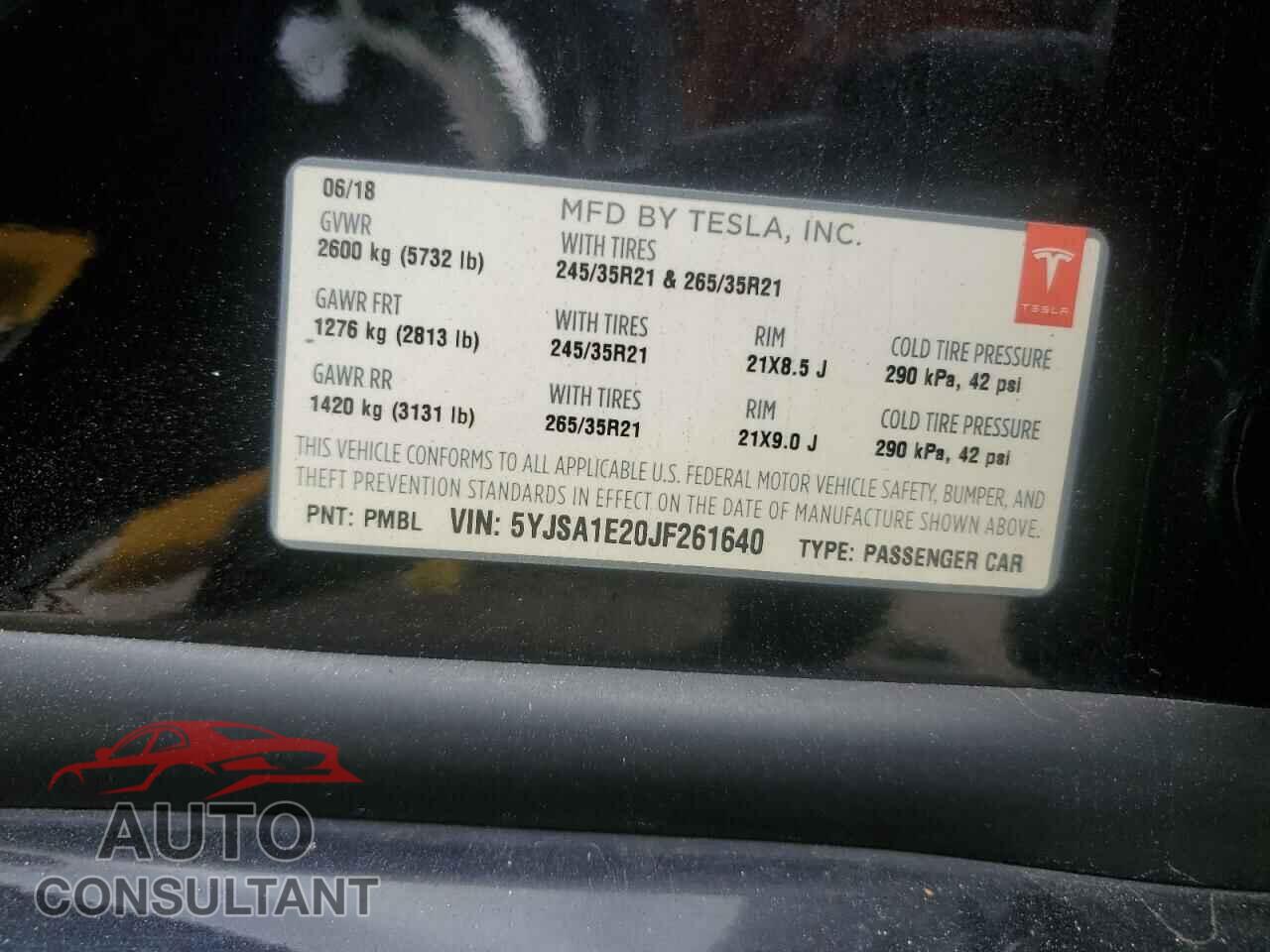 TESLA MODEL S 2018 - 5YJSA1E20JF261640