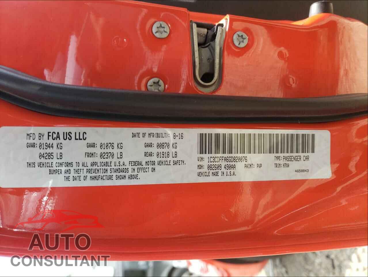 DODGE DART 2016 - 1C3CDFFA6GD820076