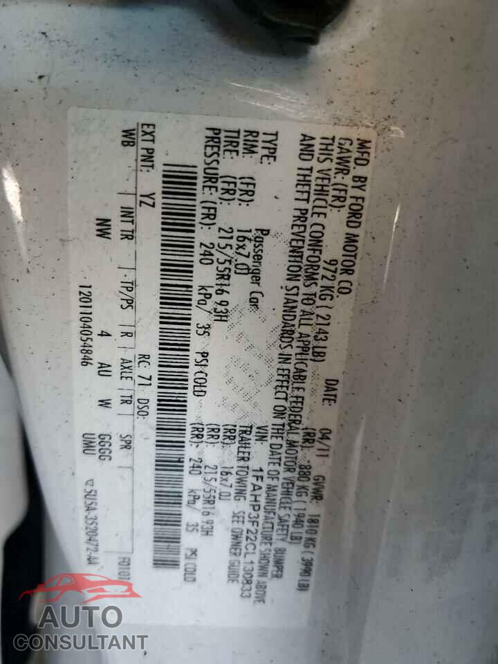 FORD FOCUS 2012 - 1FAHP3F22CL130833