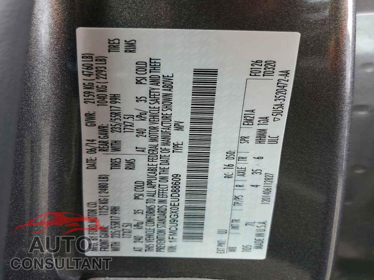 FORD ESCAPE 2014 - 1FMCU9GX0EUD88609