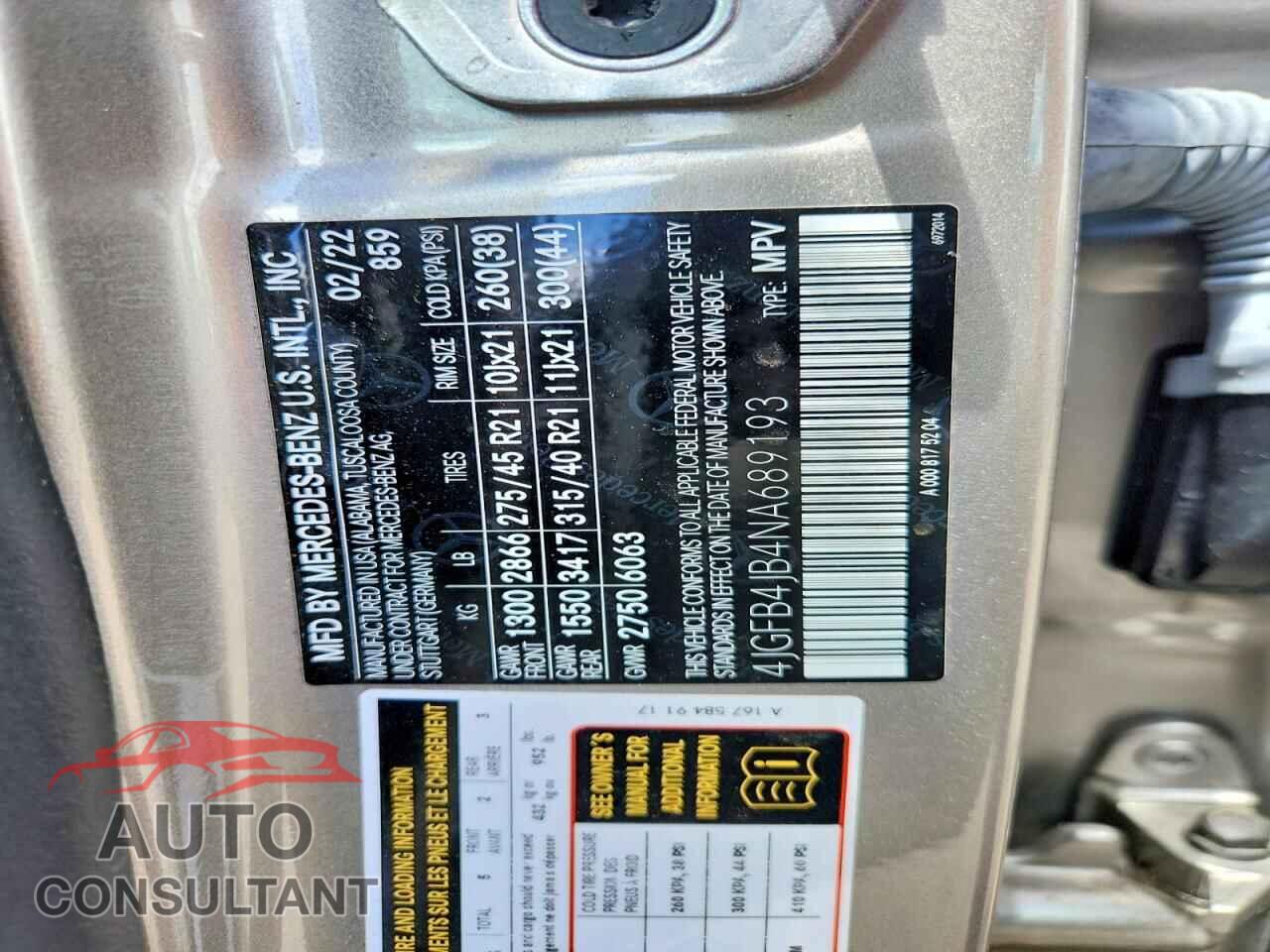 MERCEDES-BENZ GLE-CLASS 2022 - 4JGFB4JB4NA689193