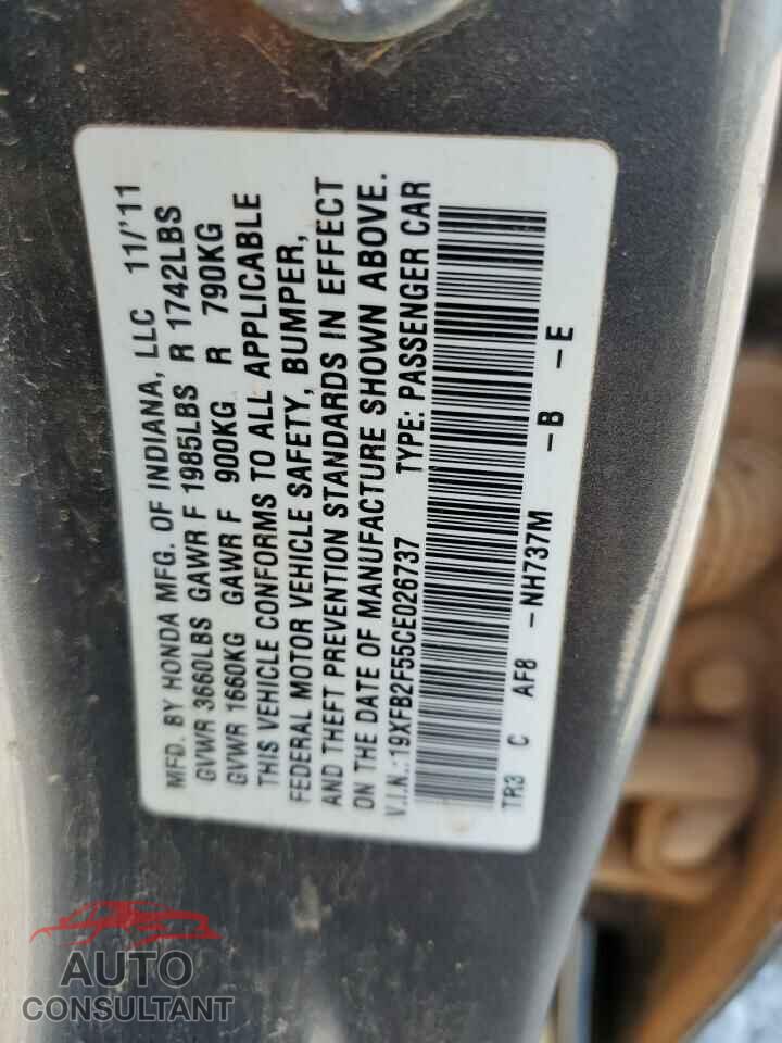 HONDA CIVIC 2012 - 19XFB2F55CE026737