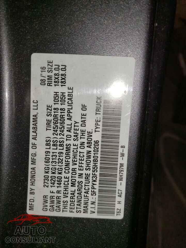 HONDA RIDGELINE 2017 - 5FPYK3F55HB010206